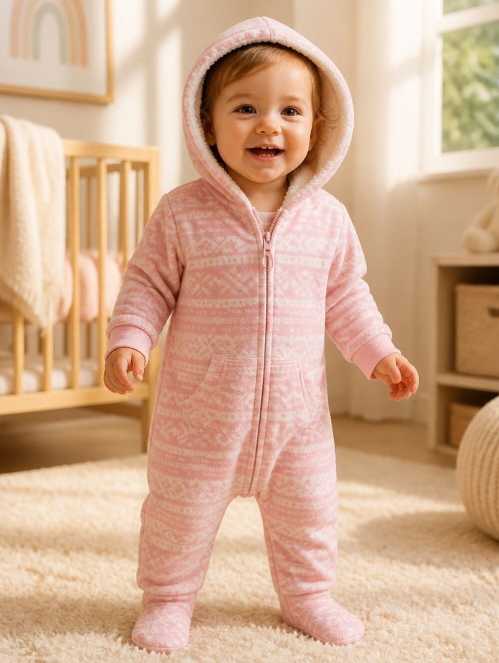 Carter's Baby Girl 18M Pink Soft Fleece Hooded Plush Jumper Jumpsuit 1pc Outfit